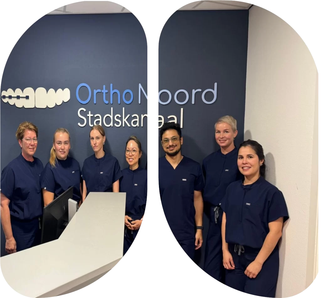 Ortho Noord teamfoto van onze orthodontisten en medewerkers die samenwerken voor de beste zorg en behandelingen